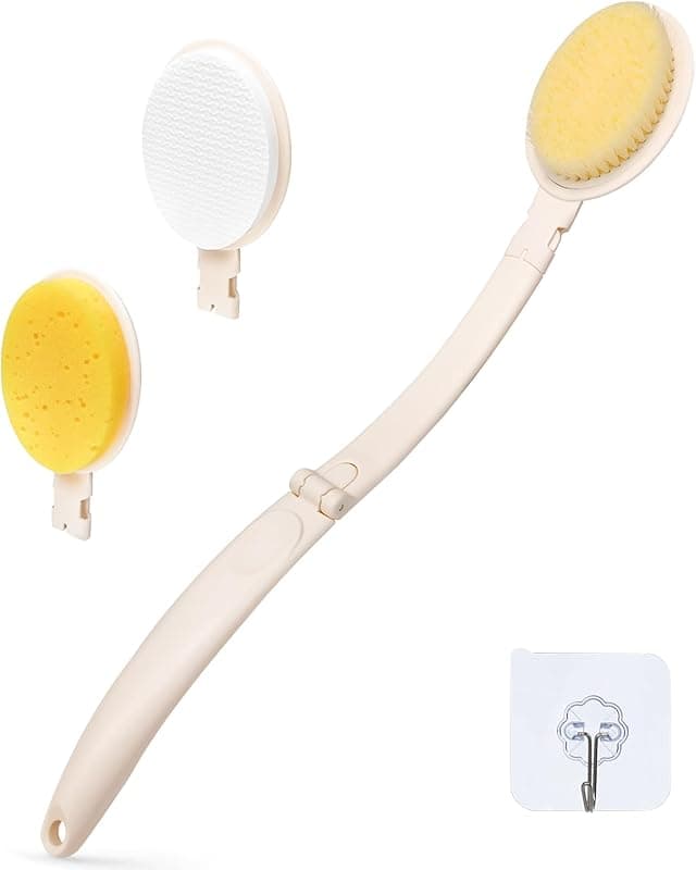 Brosse-éponge de toilette à long manche courbé