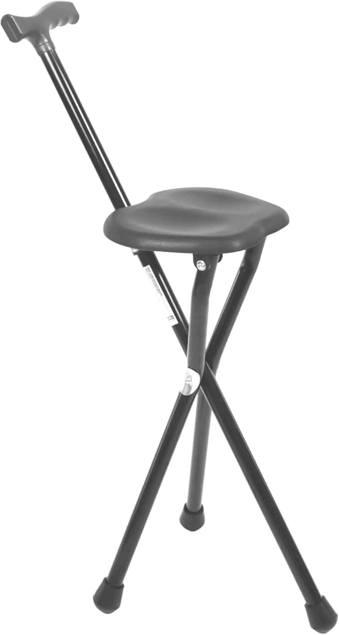 Canne-siège pliante dépliée en position assise