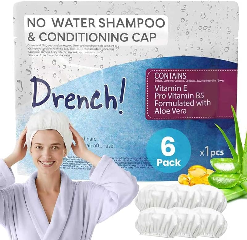 Gants de toilette sans rinçage et flacon de shampoing sans rinçage