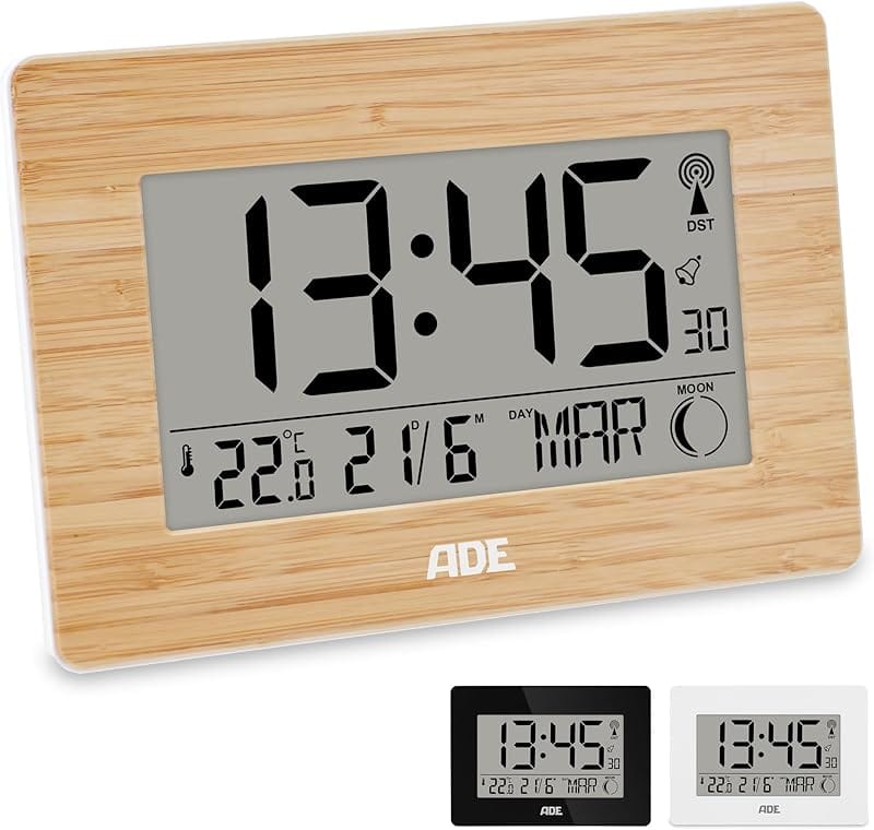 Horloge à grand écran affichant le jour et la date en toutes lettres