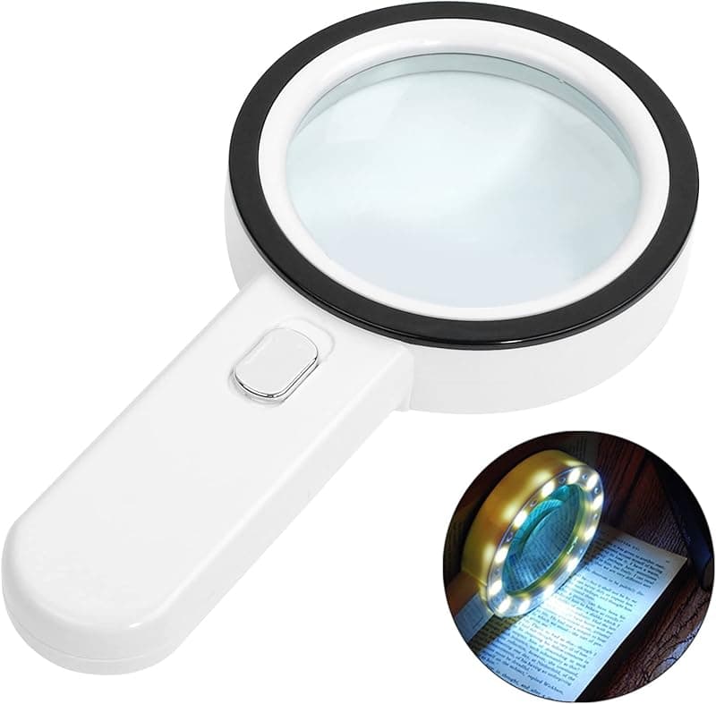 Loupe éclairante à LED agrandissant un texte imprimé
